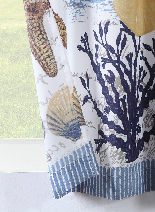 MVSUTA Under The Sea Pinted Polyester Fabric Ocean 3pcs Kitchen Curtain Set,Modern Blue Sailboats Waterproof 42" W x 12" L Valance and 2pcs 21" W x 24" L Tiers - Image 4